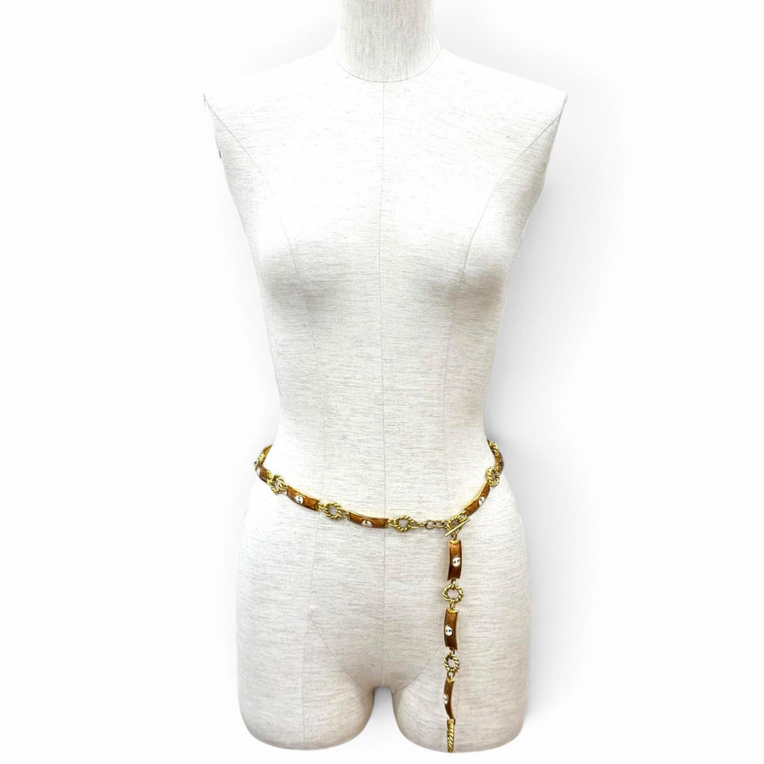 Very Good GUCCI belt Interlocking G Enamel Chain Brown Women