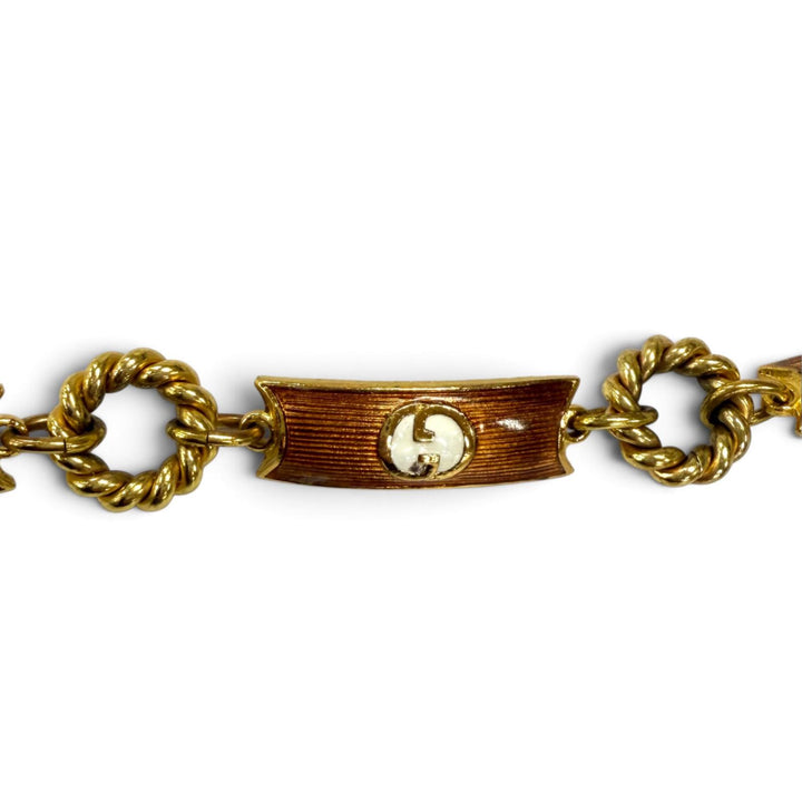 Very Good GUCCI belt Interlocking G Enamel Chain Brown Women