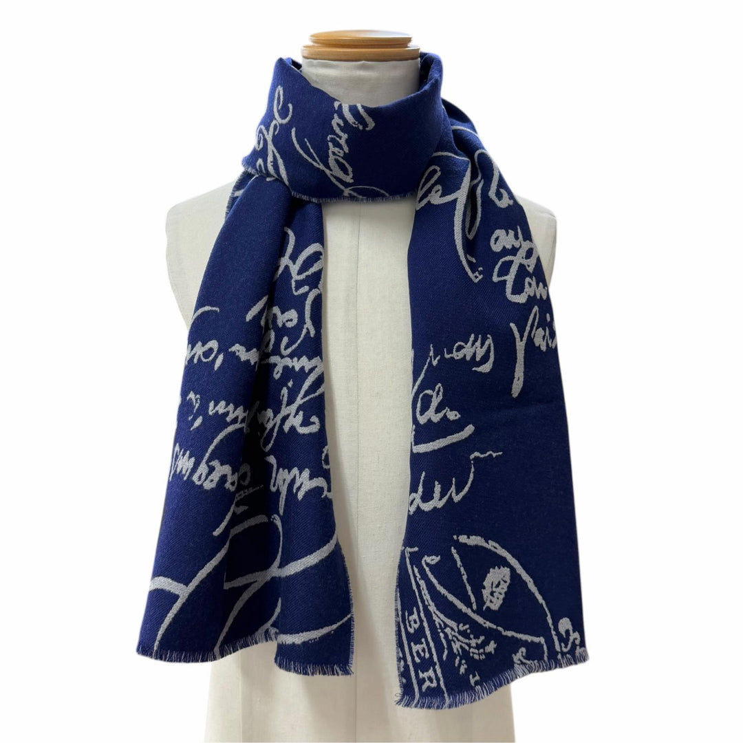 Excellent BERLUTI Scarf Calligraphy Knit Navy wool mens