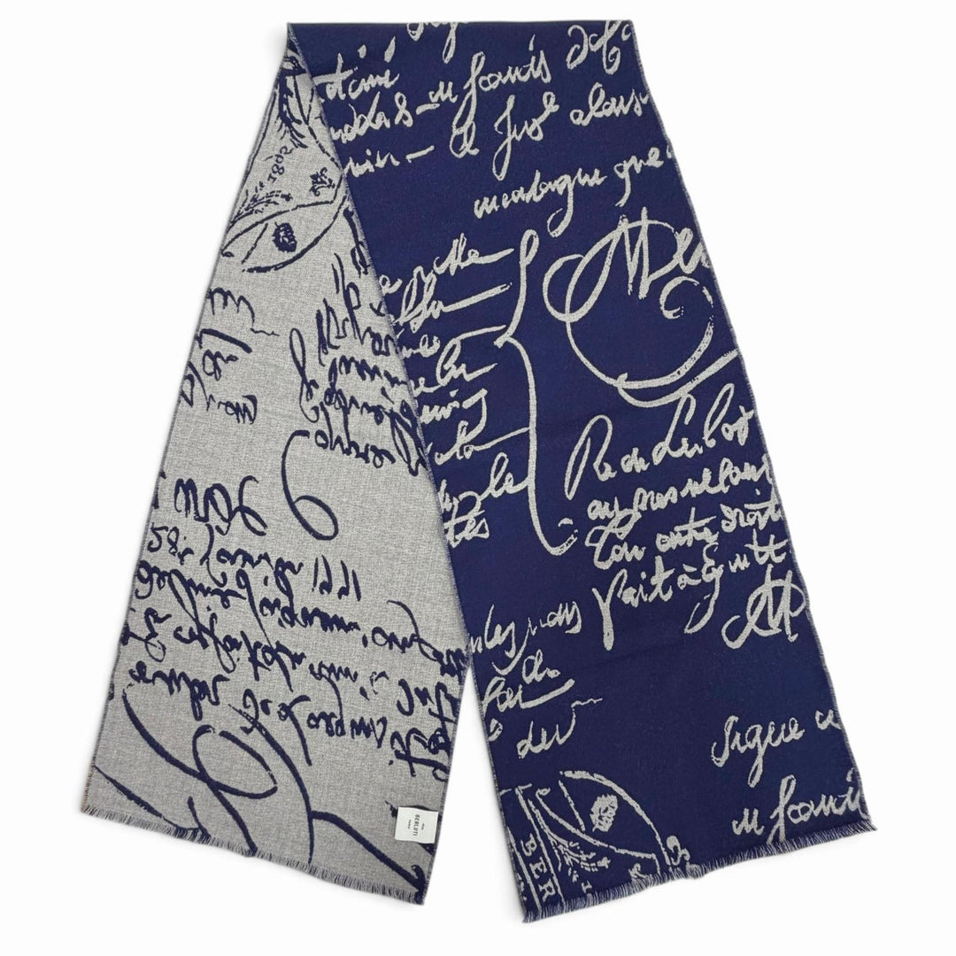 Excellent BERLUTI Scarf Calligraphy Knit Navy wool mens