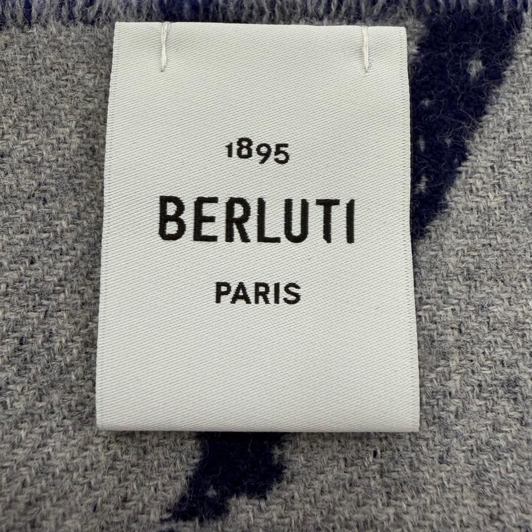 Excellent BERLUTI Scarf Calligraphy Knit Navy wool mens