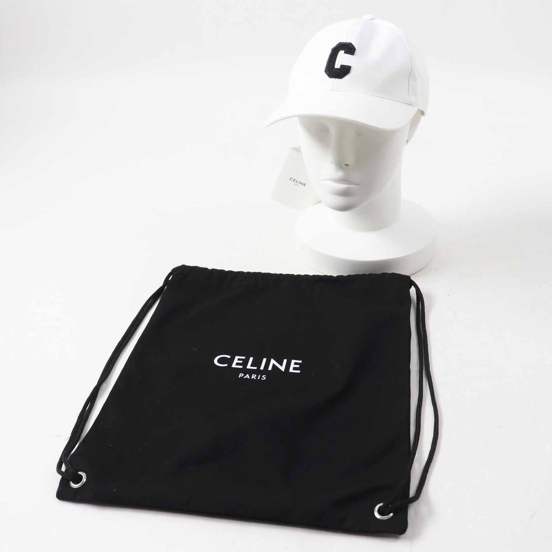 Pristine CELINE cap Initial Sequin Baseball Cap White black cotton Women L