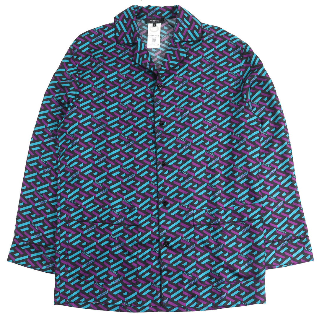 Pristine VERSACE Long sleeve shirt La Greca silk pajama top silk mens 3 1005376