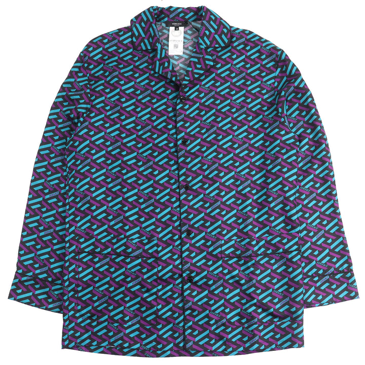 Pristine VERSACE Long sleeve shirt La Greca silk pajama top silk mens 3 1005376