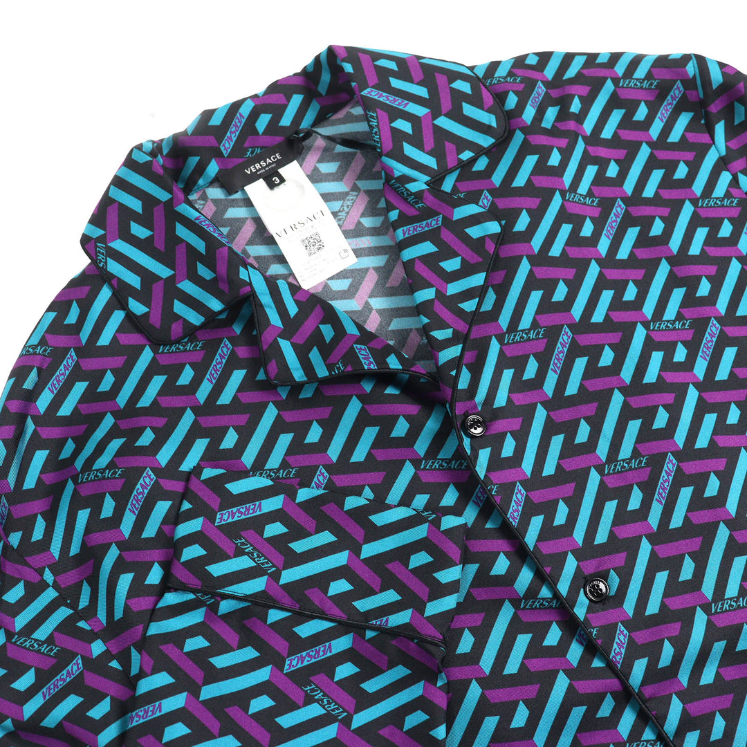 Pristine VERSACE Long sleeve shirt La Greca silk pajama top silk mens 3 1005376