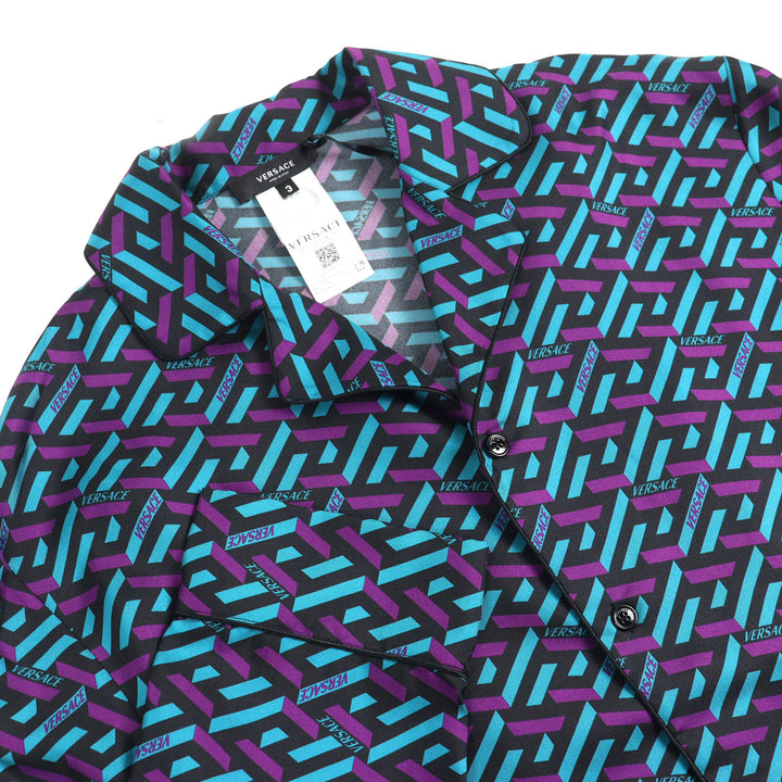 Pristine VERSACE Long sleeve shirt La Greca silk pajama top silk mens 3 1005376