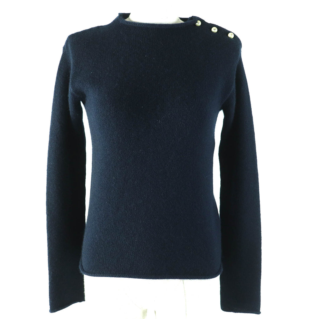 Great Christian Dior knit CD Logo Faux Pearl Long Sleeve cashmere Women 38