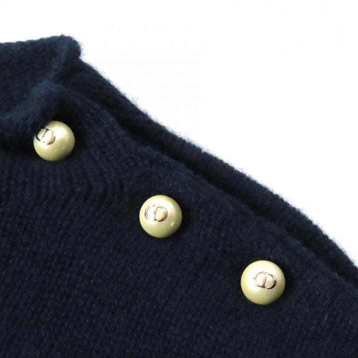 Great Christian Dior knit CD Logo Faux Pearl Long Sleeve cashmere Women 38
