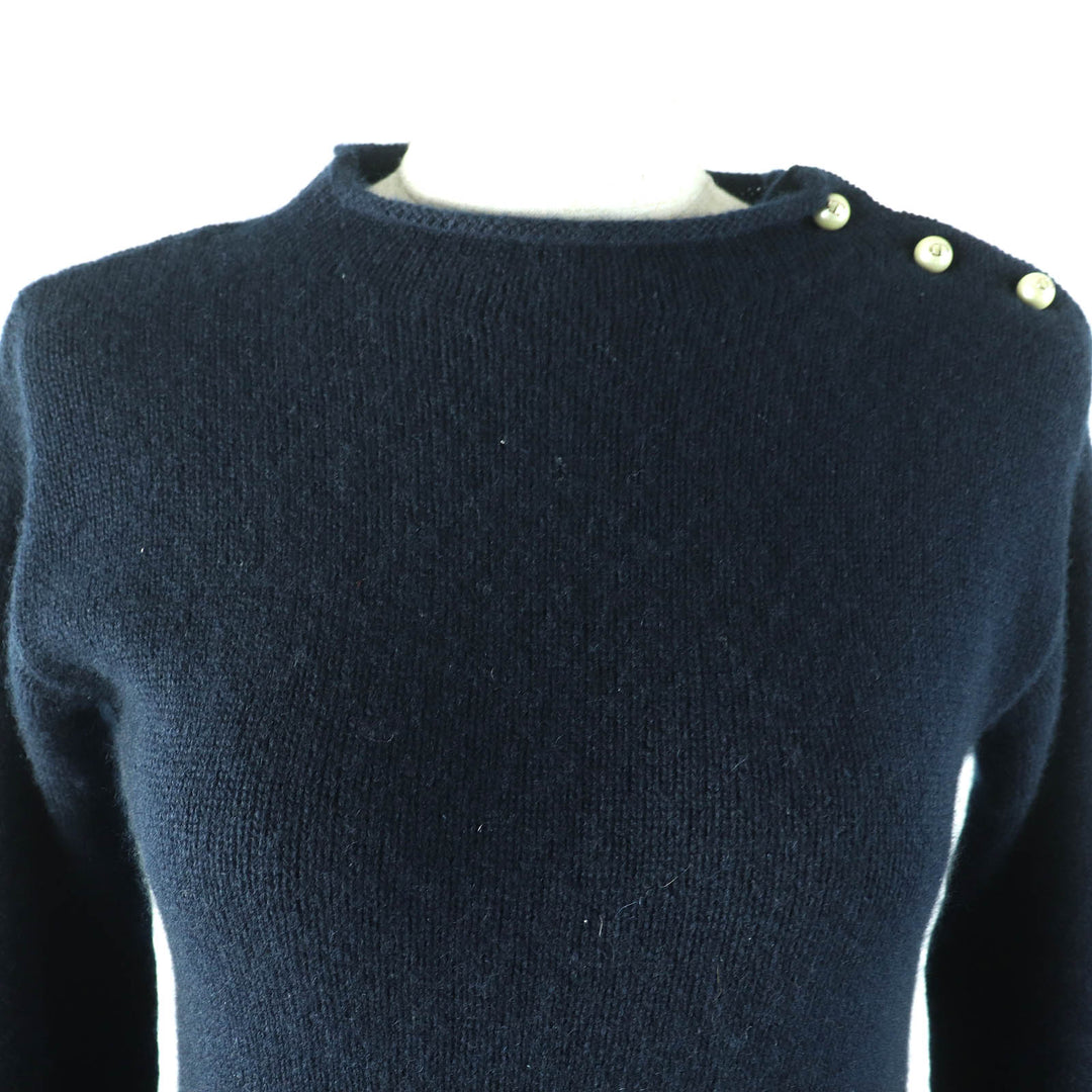 Great Christian Dior knit CD Logo Faux Pearl Long Sleeve cashmere Women 38