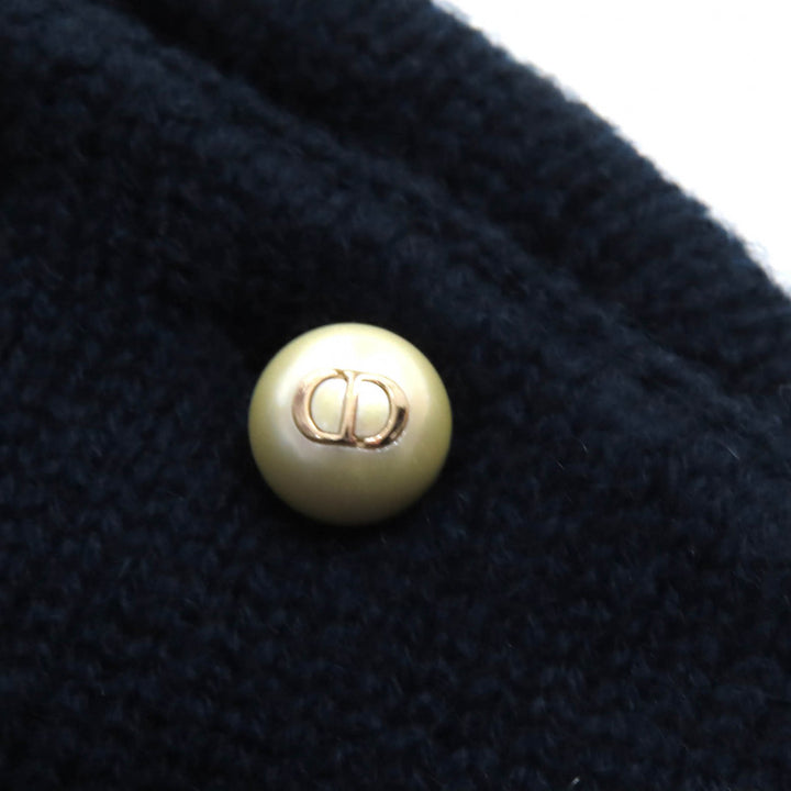 Great Christian Dior knit CD Logo Faux Pearl Long Sleeve cashmere Women 38