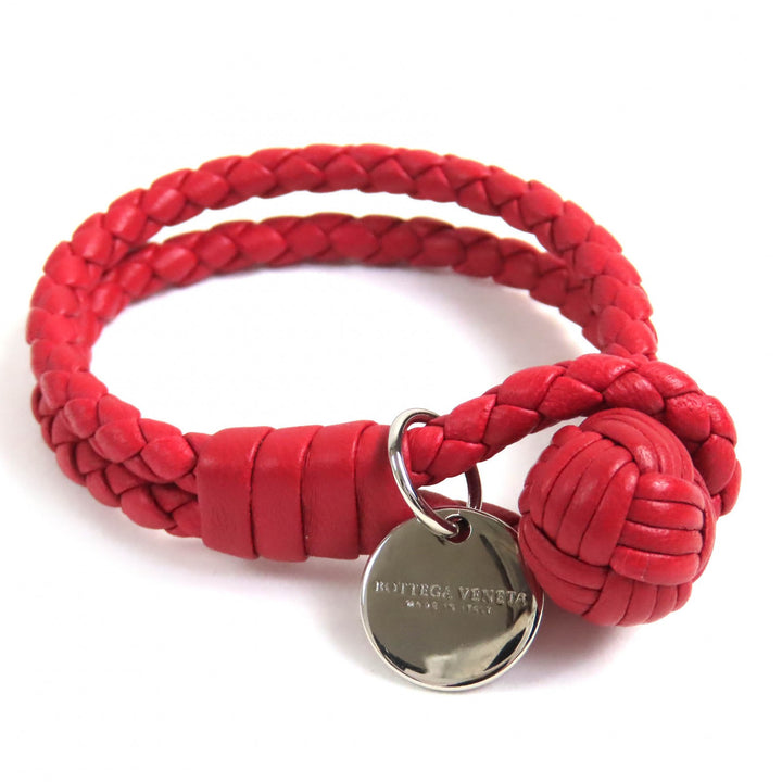 Excellent BOTTEGAVENETA bracelet INTRECCIATO leather with logo charm Red leather