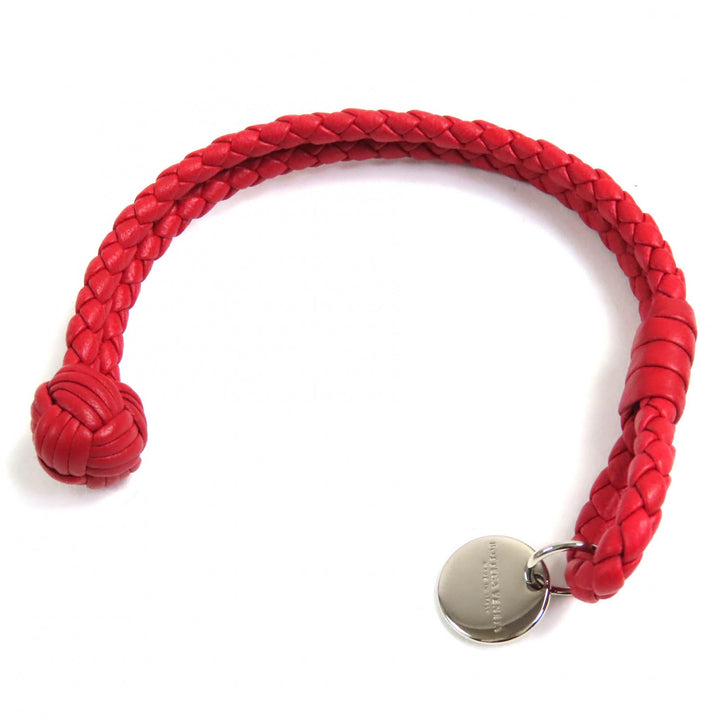 Excellent BOTTEGAVENETA bracelet INTRECCIATO leather with logo charm Red leather