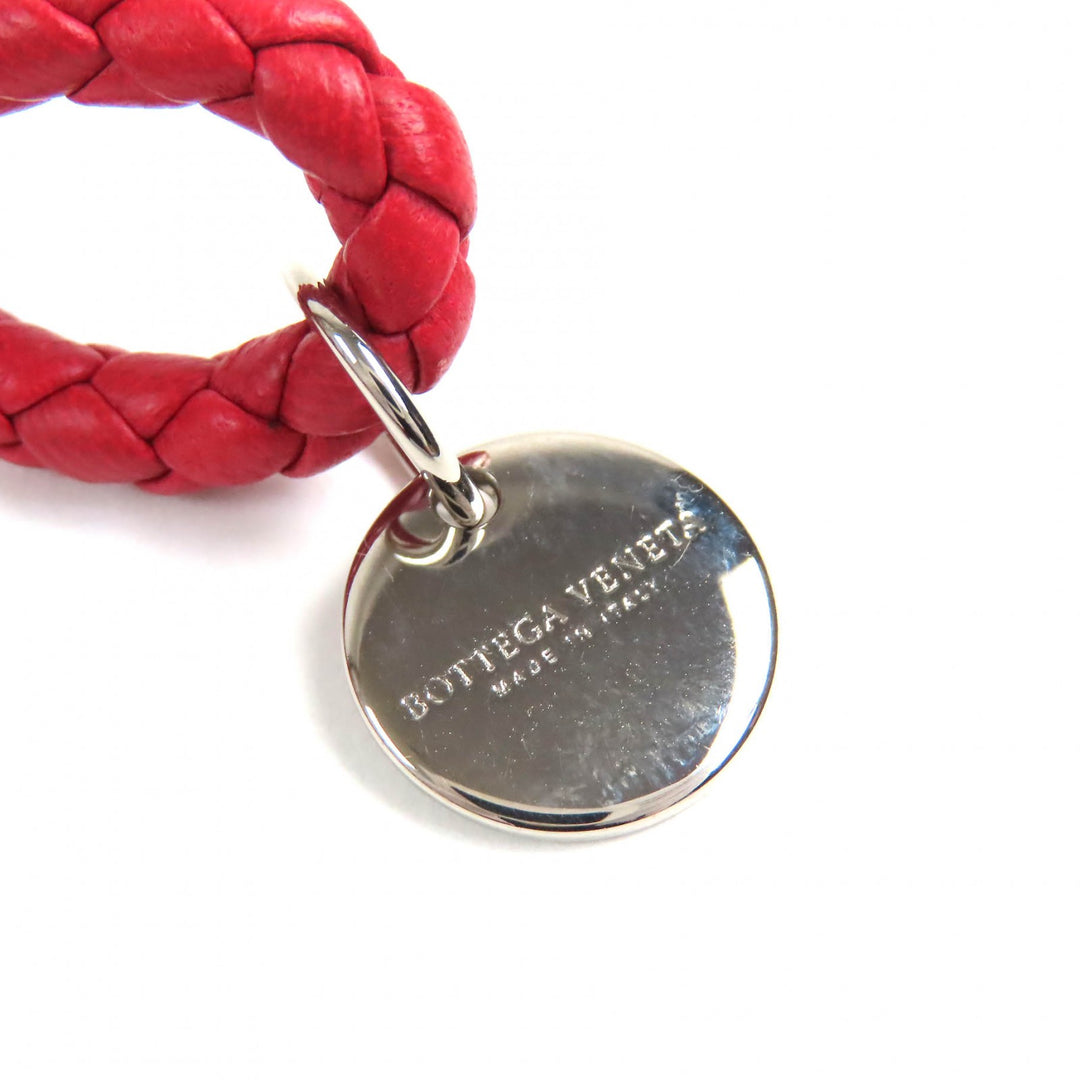 Excellent BOTTEGAVENETA bracelet INTRECCIATO leather with logo charm Red leather