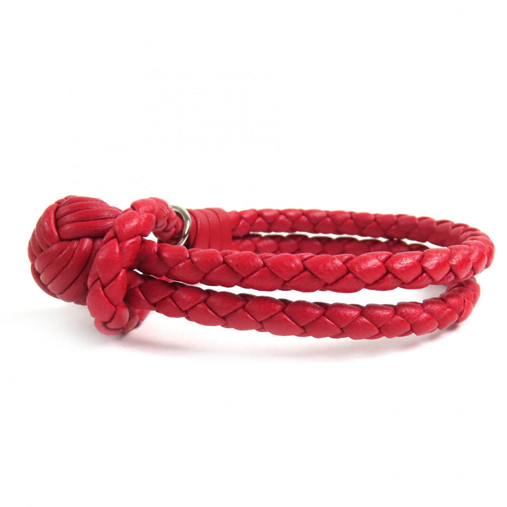 Excellent BOTTEGAVENETA bracelet INTRECCIATO leather with logo charm Red leather