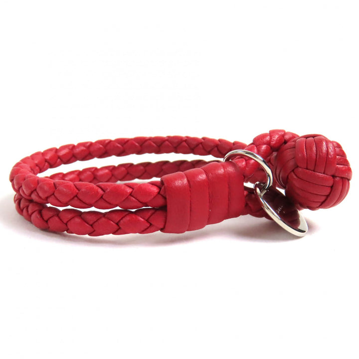 Excellent BOTTEGAVENETA bracelet INTRECCIATO leather with logo charm Red leather