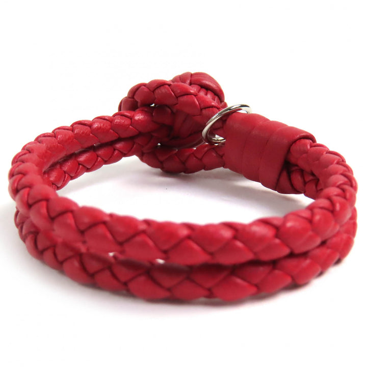 Excellent BOTTEGAVENETA bracelet INTRECCIATO leather with logo charm Red leather