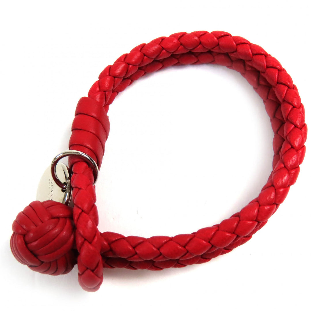 Excellent BOTTEGAVENETA bracelet INTRECCIATO leather with logo charm Red leather