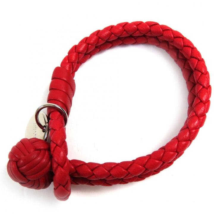 Excellent BOTTEGAVENETA bracelet INTRECCIATO leather with logo charm Red leather
