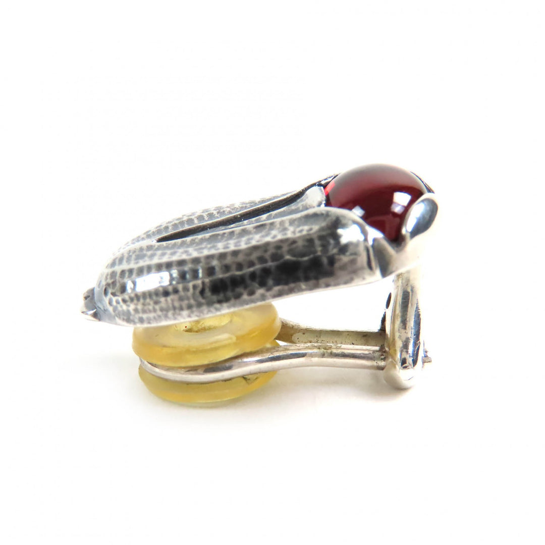Excellent Georg Jensen Earring Ear clip Silver Red SV925 Women 2007