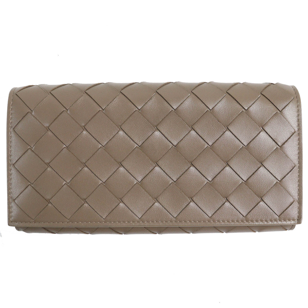 Excellent BOTTEGAVENETA Purse INTRECCIATO Flap Wallet Bifold Wallet Brown