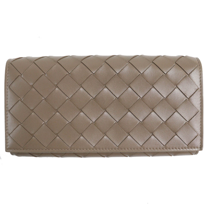 Excellent BOTTEGAVENETA Purse INTRECCIATO Flap Wallet Bifold Wallet Brown