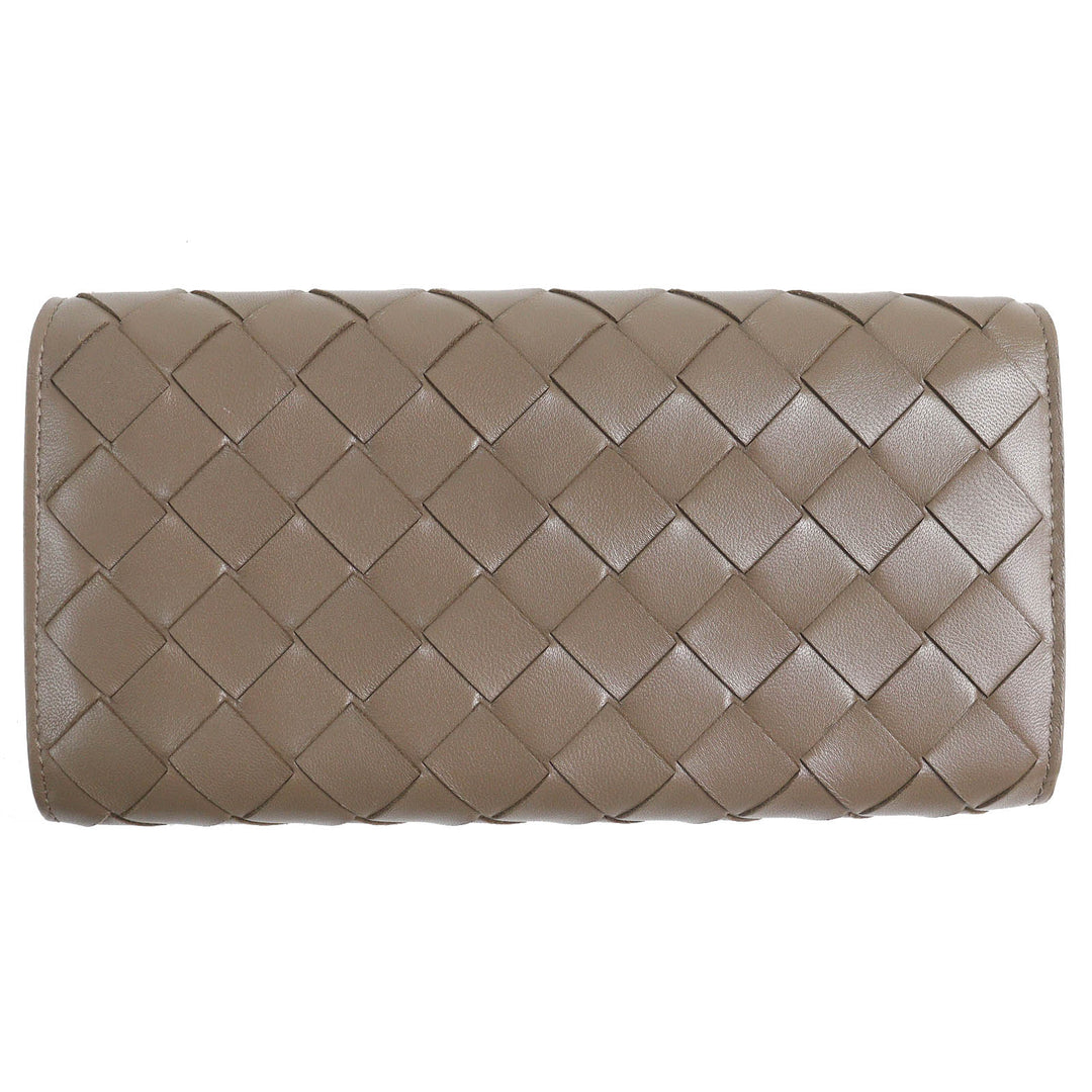 Excellent BOTTEGAVENETA Purse INTRECCIATO Flap Wallet Bifold Wallet Brown