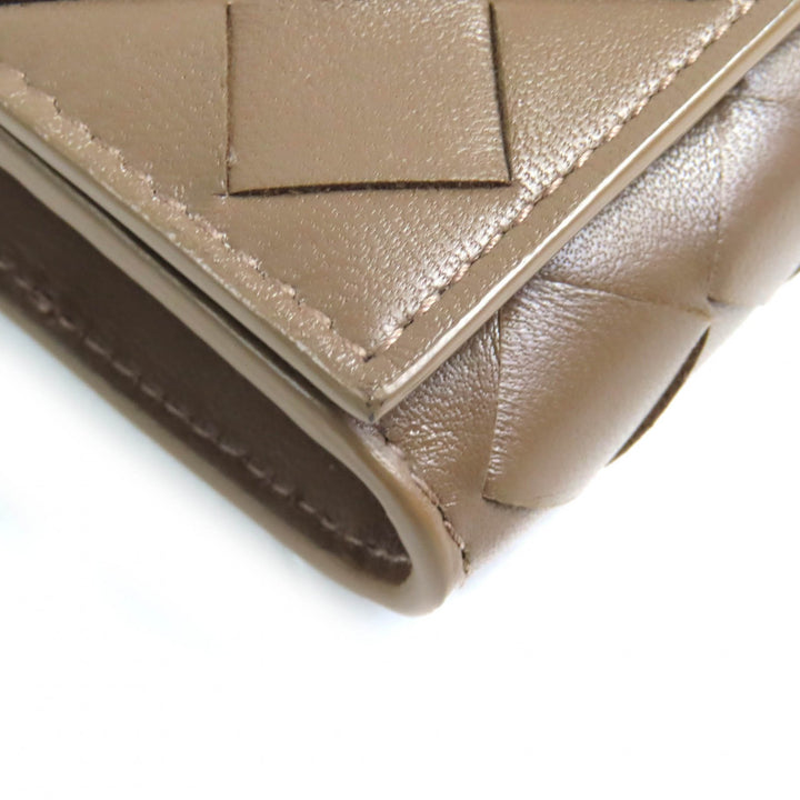 Excellent BOTTEGAVENETA Purse INTRECCIATO Flap Wallet Bifold Wallet Brown