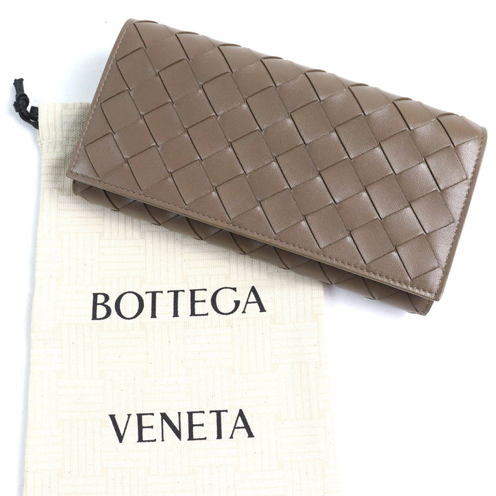 Excellent BOTTEGAVENETA Purse INTRECCIATO Flap Wallet Bifold Wallet Brown