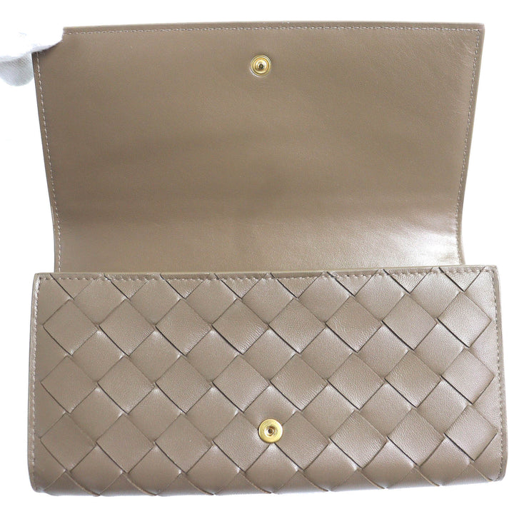 Excellent BOTTEGAVENETA Purse INTRECCIATO Flap Wallet Bifold Wallet Brown