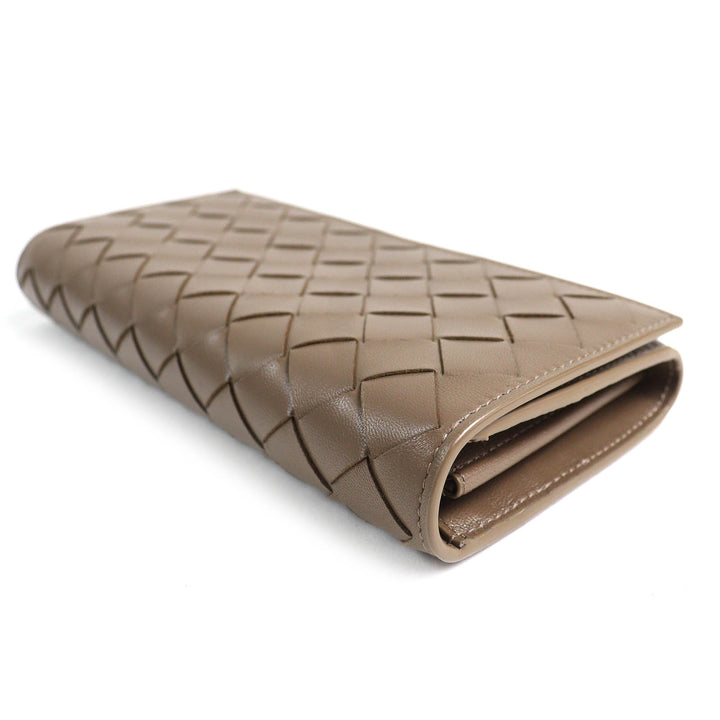 Excellent BOTTEGAVENETA Purse INTRECCIATO Flap Wallet Bifold Wallet Brown