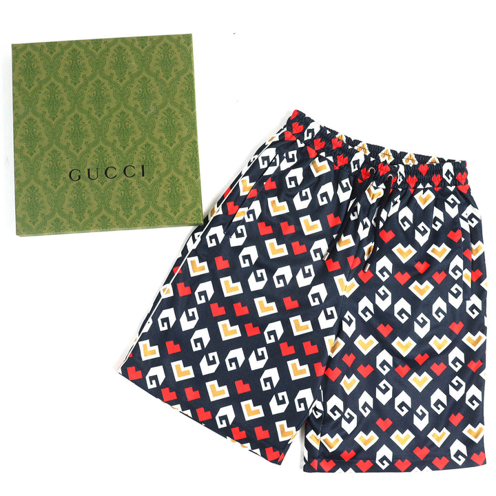 Pristine GUCCI Shorts All-over pattern shorts Navy white red polyester mens XS