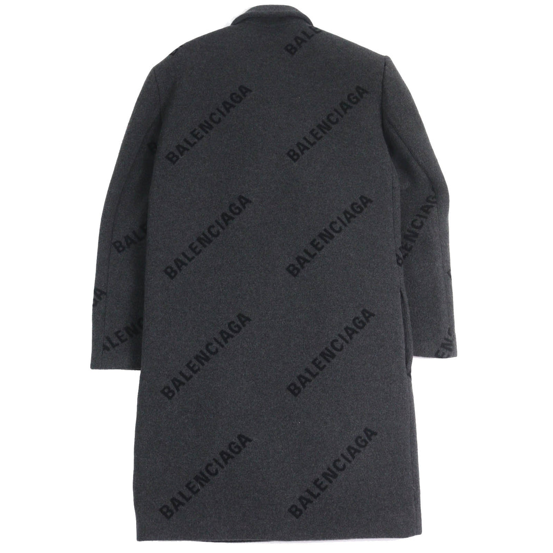 Excellent BALENCIAGA coat SHIFTED COAT Logo print long Charcoal gray cashmere 46