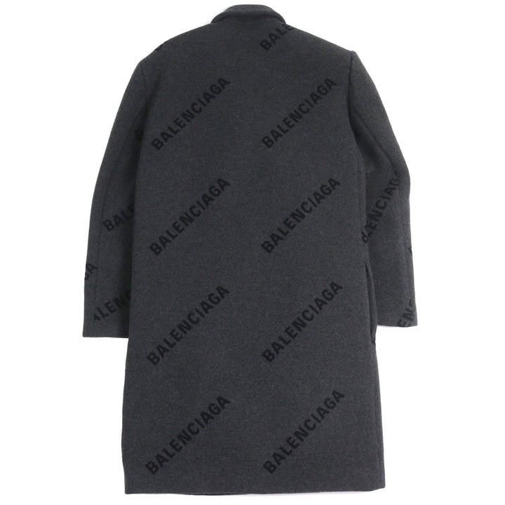 Excellent BALENCIAGA coat SHIFTED COAT Logo print long Charcoal gray cashmere 46