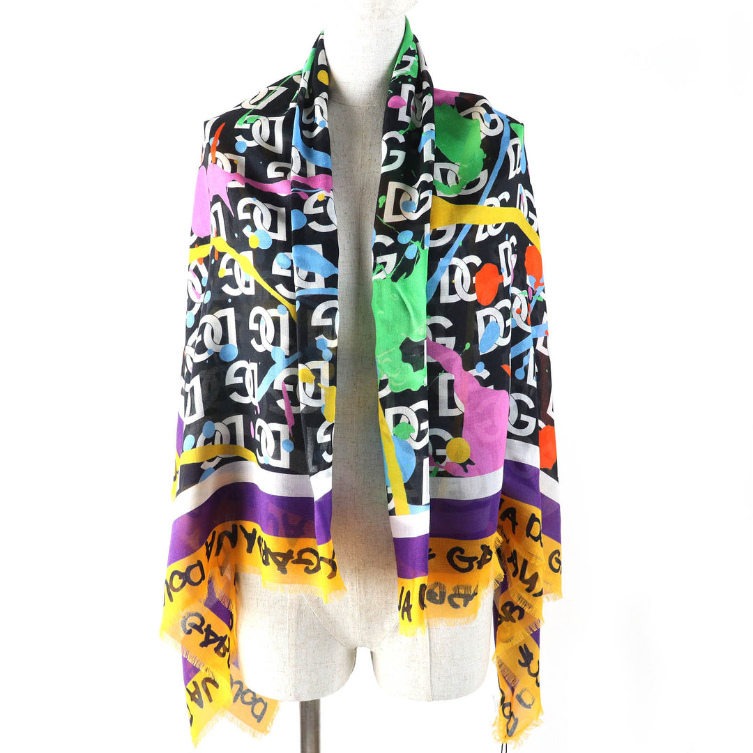 Pristine DOLCE&GABBANA Stall Black tag mini fringe shawl multicolor Modal