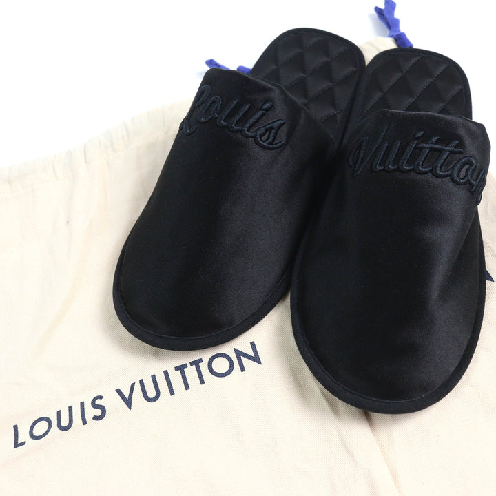 Excellent LOUIS VUITTON Other shoes Logo Embroidered Satin Slippers Room Shoes