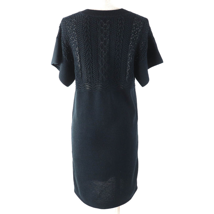 Great CHANEL Dresses Clear COCO Mark button openwork V-neck knit Navy cotton