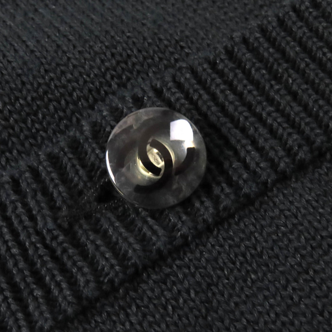 Great CHANEL Dresses Clear COCO Mark button openwork V-neck knit Navy cotton