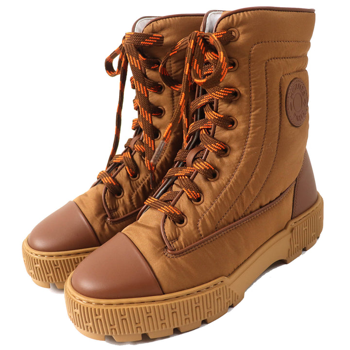 Great HERMES short boots fresh Logo Patch Leather Lace-Up Women 36