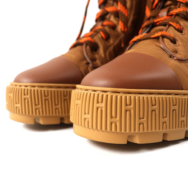 Great HERMES short boots fresh Logo Patch Leather Lace-Up Women 36