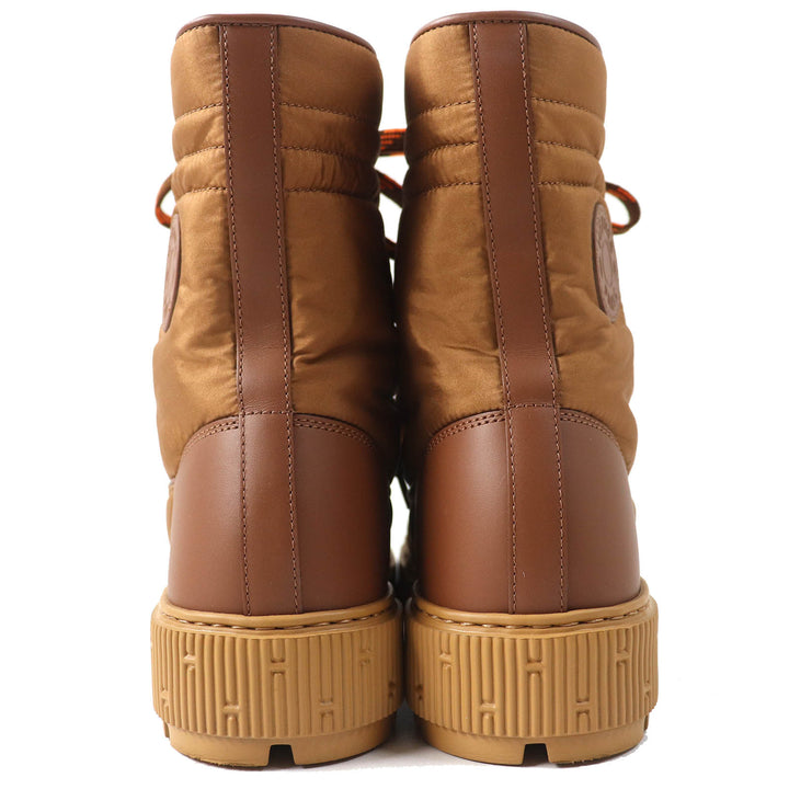 Great HERMES short boots fresh Logo Patch Leather Lace-Up Women 36