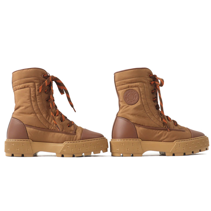 Great HERMES short boots fresh Logo Patch Leather Lace-Up Women 36