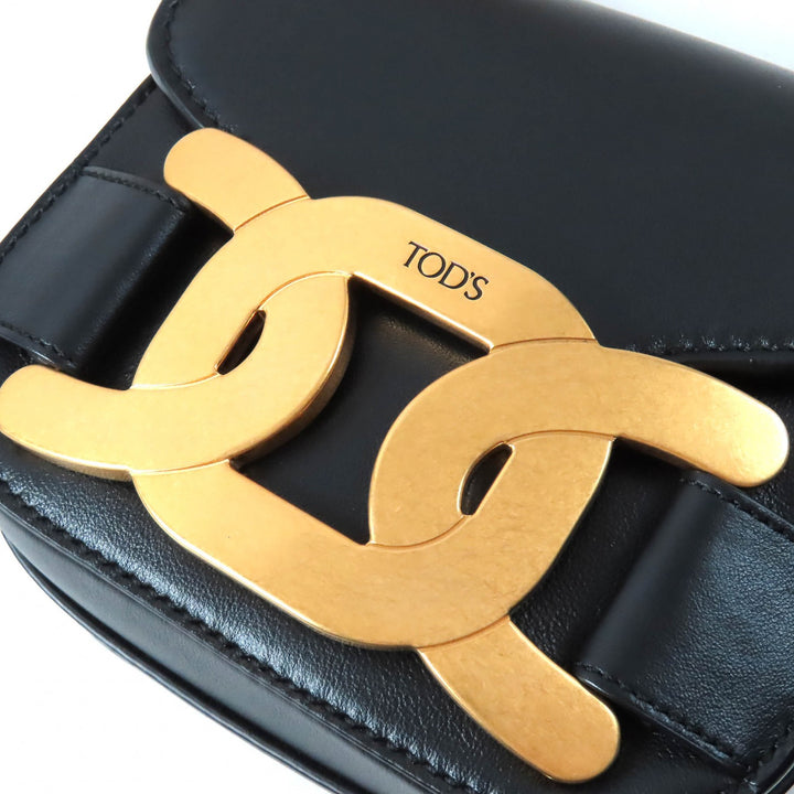 TOD’S Shoulder Bag Cross body KATE Mini logo embossed black×Gold leather