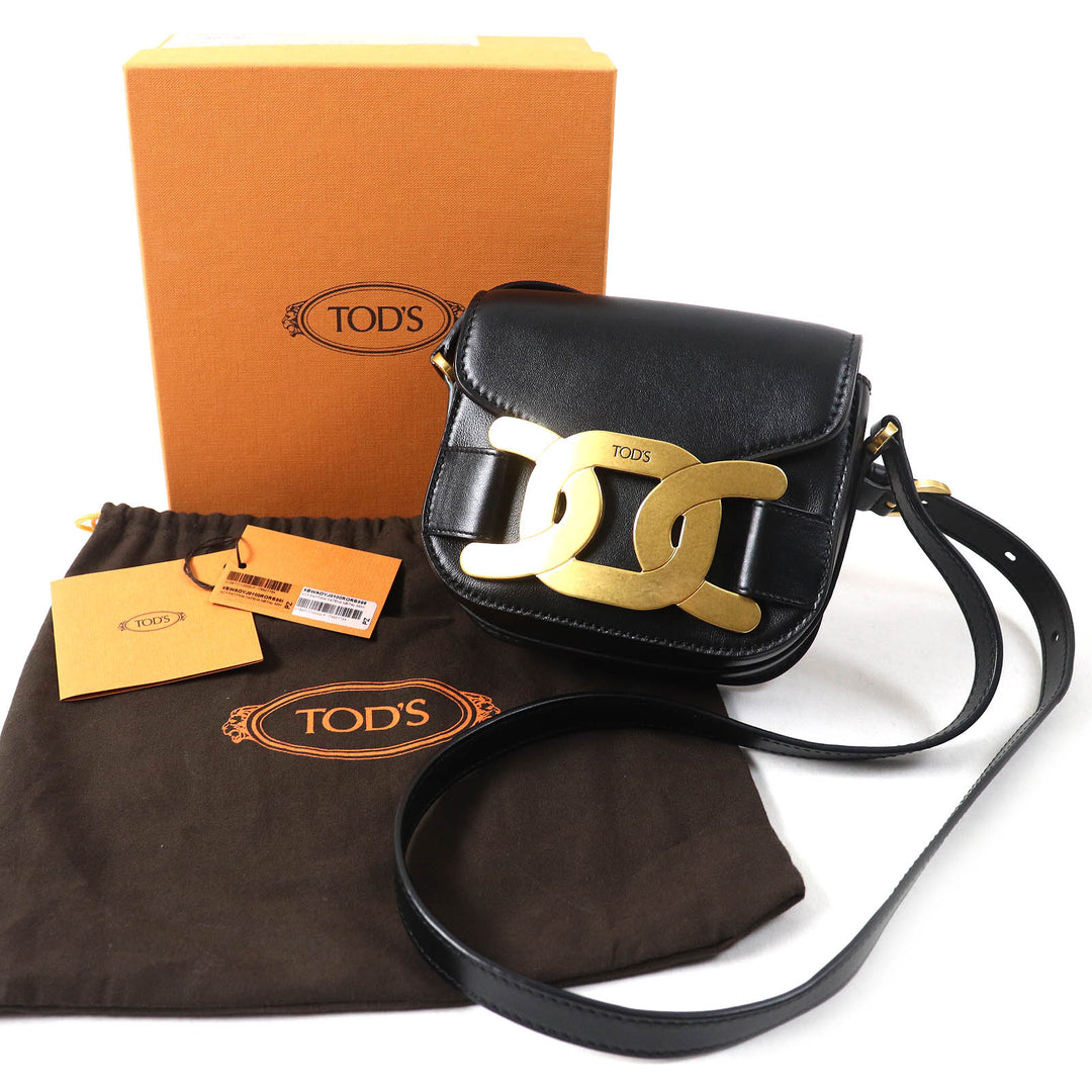 TOD’S Shoulder Bag Cross body KATE Mini logo embossed black×Gold leather