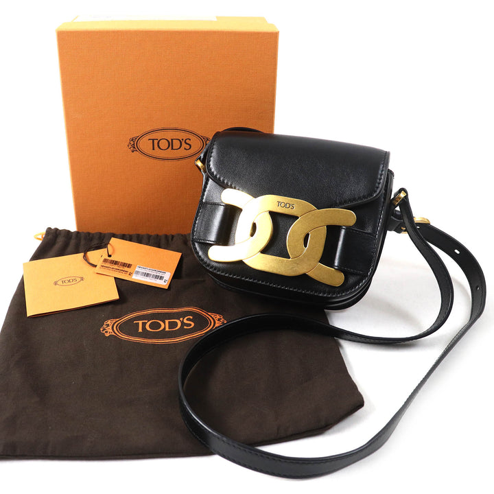 TOD’S Shoulder Bag Cross body KATE Mini logo embossed black×Gold leather