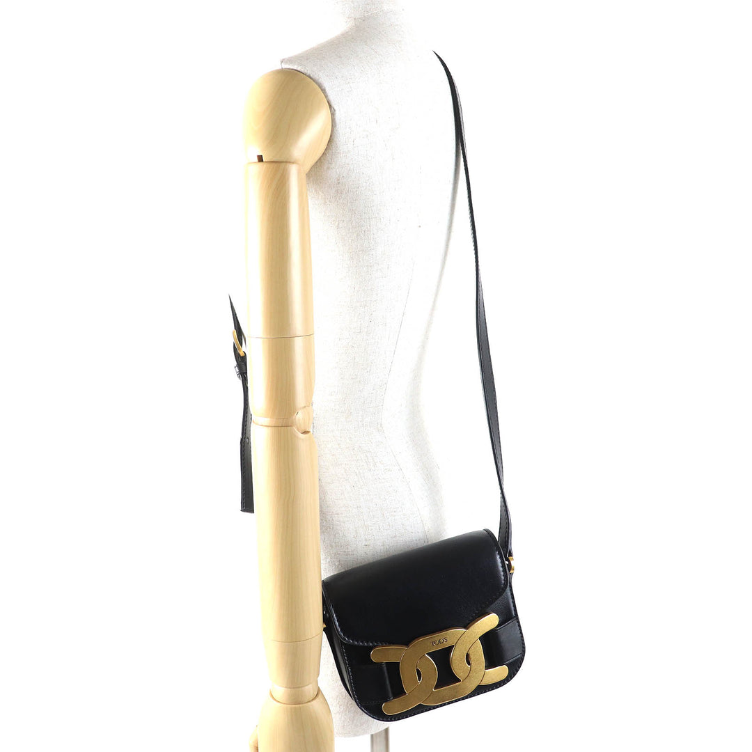 TOD’S Shoulder Bag Cross body KATE Mini logo embossed black×Gold leather