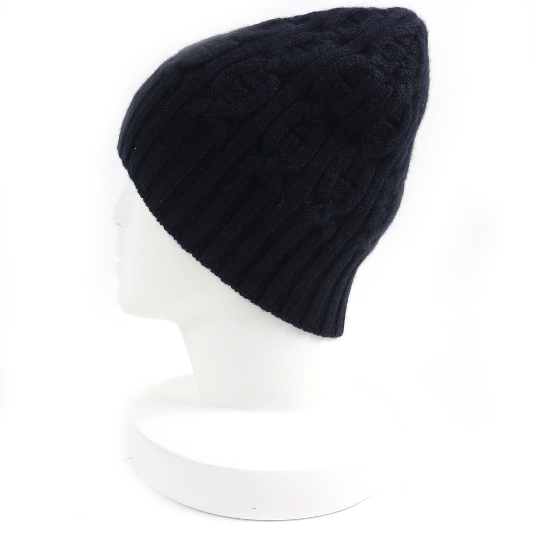 Excellent HERMES Knit cap Chaine d'Ancre KnitGloves, Knit Cap, Knit Hat Navy cashmere mens