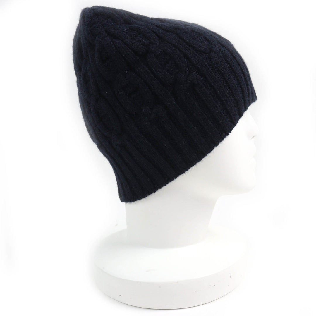 Excellent HERMES Knit cap Chaine d'Ancre KnitGloves, Knit Cap, Knit Hat Navy cashmere mens
