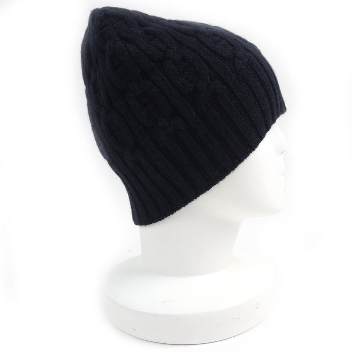 Excellent HERMES Knit cap Chaine d'Ancre KnitGloves, Knit Cap, Knit Hat Navy cashmere mens