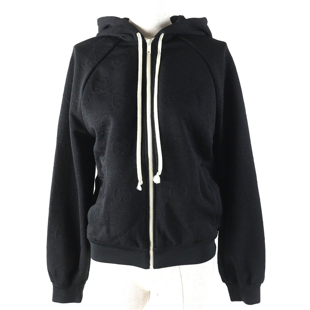 Excellent GUCCI Parker Oversized GG embossed GG logo jersey jacquard black Women XS 661783