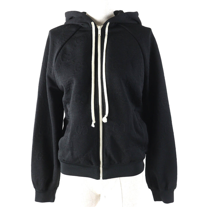 Excellent GUCCI Parker Oversized GG embossed GG logo jersey jacquard black Women XS 661783